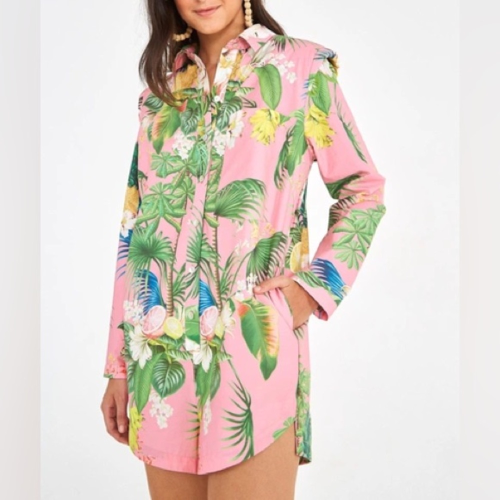 Farm Rio Bahia Floral Pink Cotton Jumpsuit size M